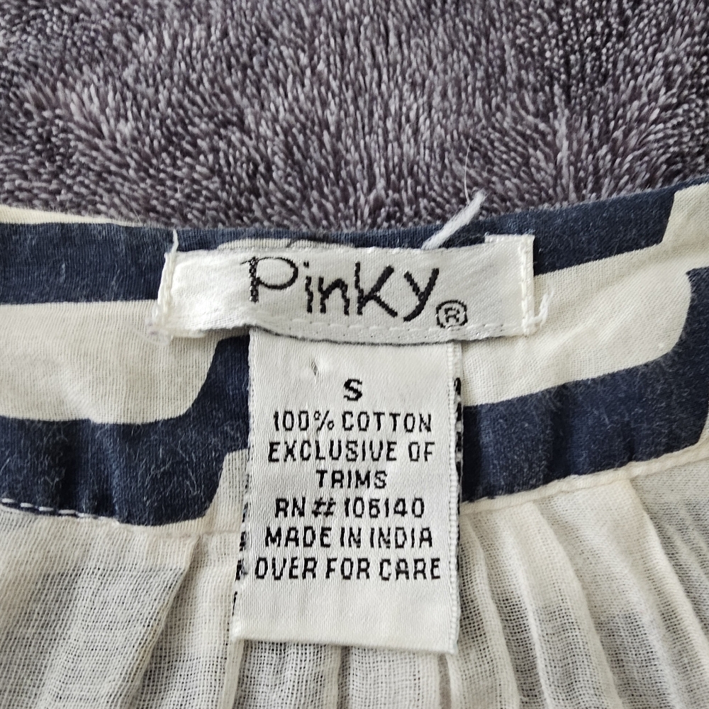 Pinky Striped Nautical Dress Cotton Racer Back Navy Blue/ Light Beige Small - Picture 4 of 11